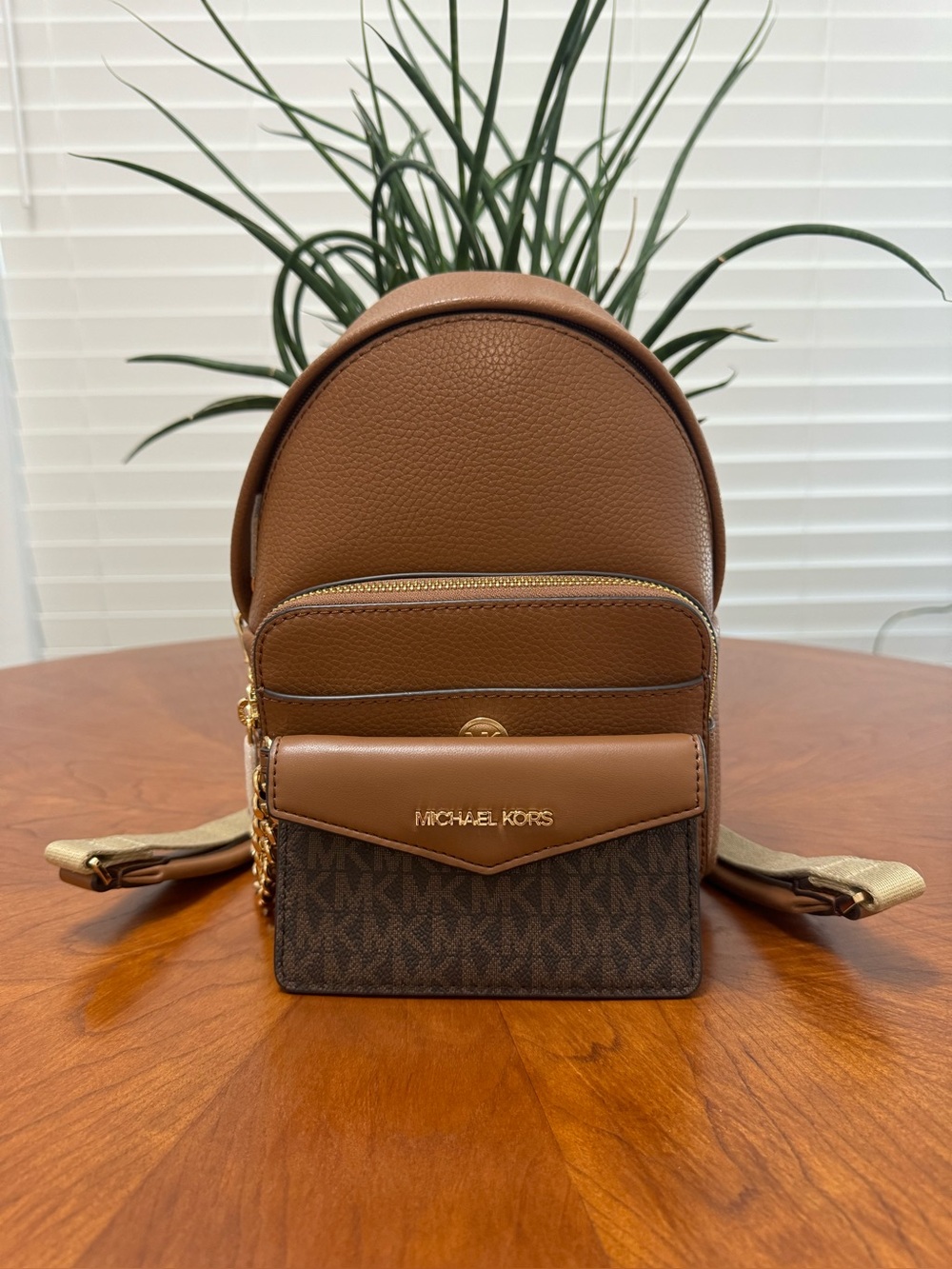Michael Kors Brown Mini Logo Backpack with Gold Hardware